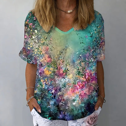 💐【S-6XL】Treu cu mânecă scurtă din bumbac cu imprimeu floral