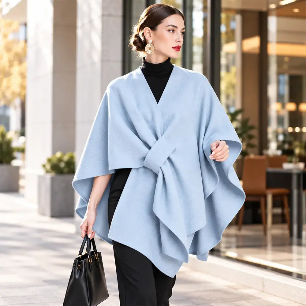 🧥 Șal tip Poncho Multifuncțional din Stofă pentru Toamnă-Iarnă! Design Elegant cu Prindere Suprapusă · Stil Versatil · Călduros și Confortabil!
