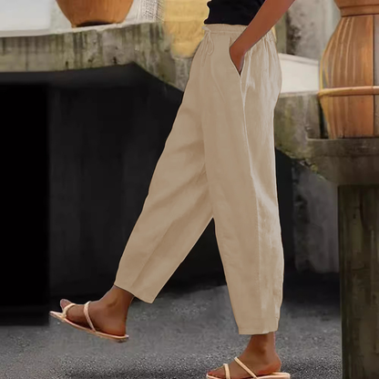 😍💕Reducere de 48%💕【40-120kg】Pantaloni casual din bumbac și in pentru femei ✅️Ramburs la livrare