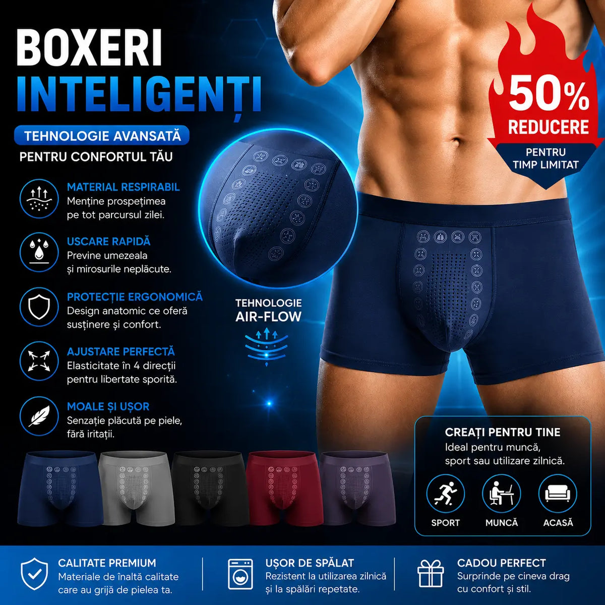 👍🩲【Set de 3 bucăți】Boxeri bărbătești respirabili și antibacterieni