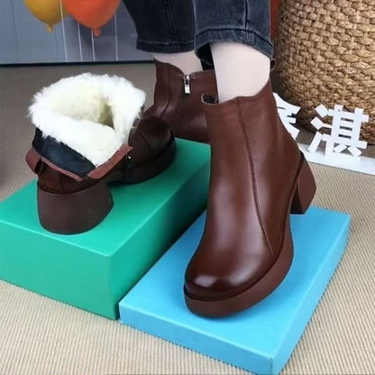 🌈50%OFF 🌺Oferta speciala pe timp limitat  [SIZE:35-40] Iarna 2024, stil nou, retro, cu toc gros, cizme Martin, cizme din piele pentru femei, impermeabile, plus pantofi din bumbac cald de catifea