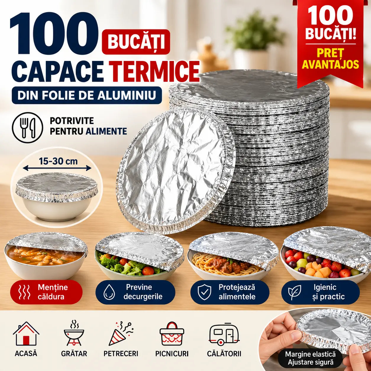 💥💥【100 de bucăți】149 RON ⏰ Huse termoizolante din folie de aluminiu