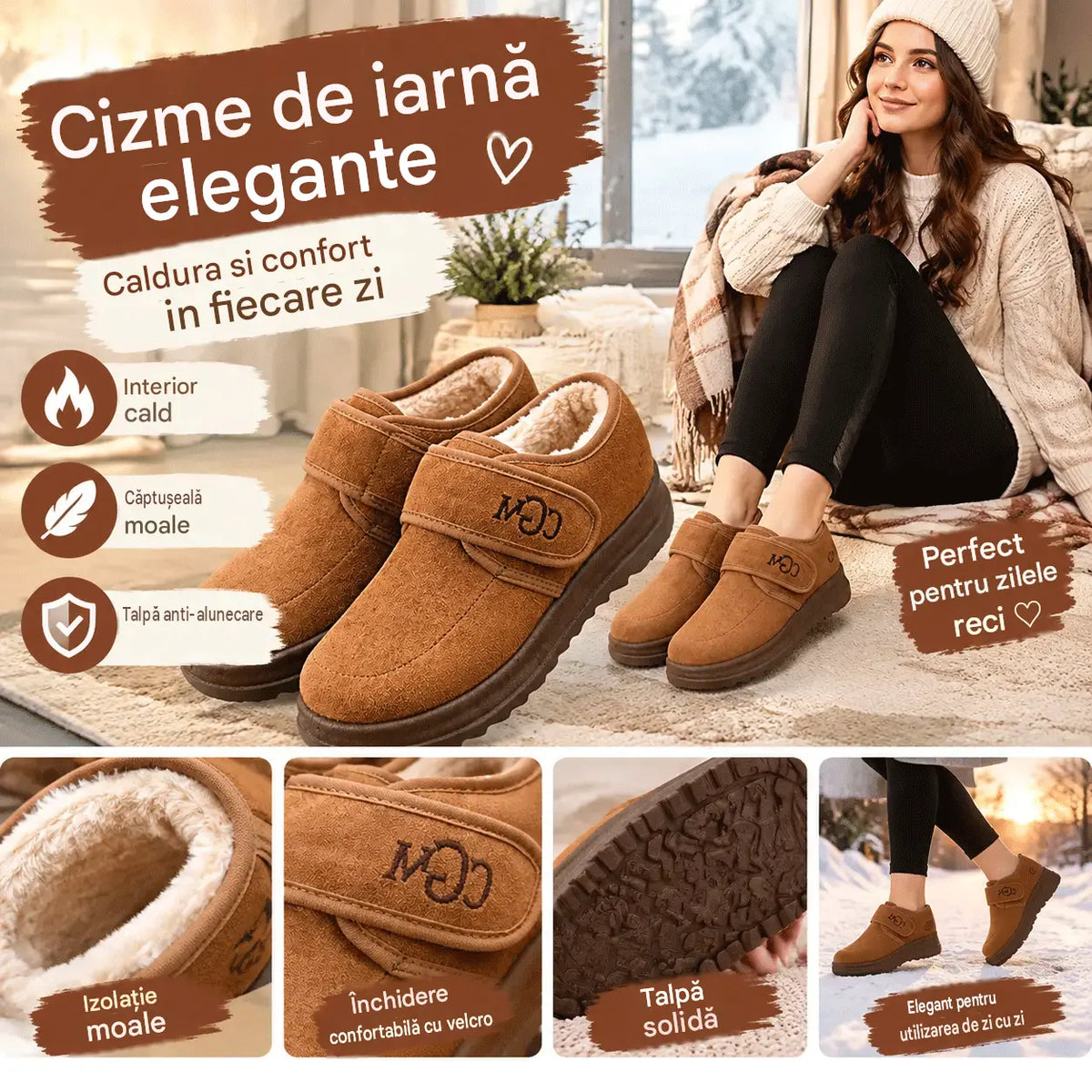 【36–41】Botine de iarnă pentru femei, la modă, cu căptușeală pufoasă