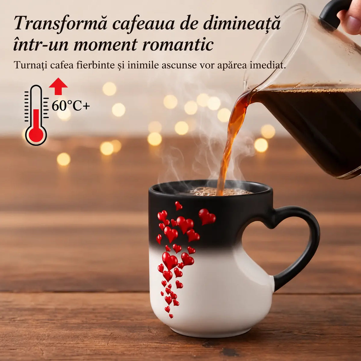 ☕ Cană romantică din ceramică, în formă de inimă (cu mâner care își schimbă culoarea) 💝✨