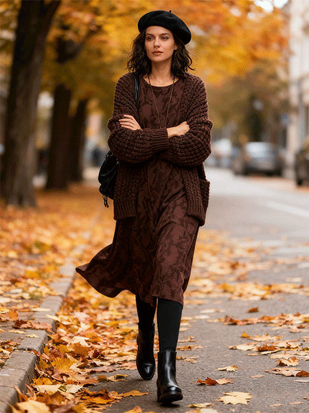 ✨【S-3XL】2025 Nowa damska sukienka z nadrukiem, okrągłym dekoltem i długim rękawem, czysta bawełna, miękka i wygodna