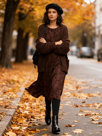 ✨【S-3XL】2025 Nowa damska sukienka z nadrukiem, okrągłym dekoltem i długim rękawem, czysta bawełna, miękka i wygodna