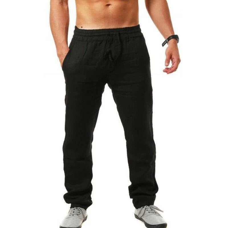 💥Pantaloni de trening casual din bumbac și in pentru bărbați, mărime mare, croială lejeră