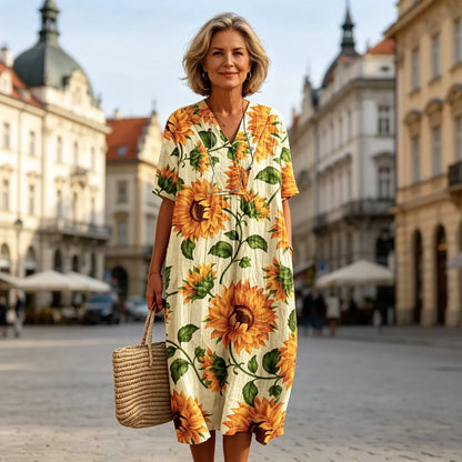 🌹🔥【S-5XL】Rochie nouă de damă cu mâneci scurte și decolteu rotund, mărime mare