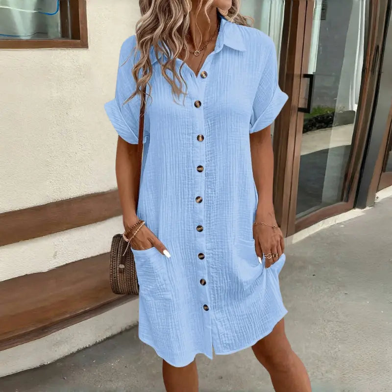 🎁 50% reducere🔥【40-100kg】Rochie de călătorie cu mânecă scurtă din bumbac și in 2026 - ușoară și respirabilă