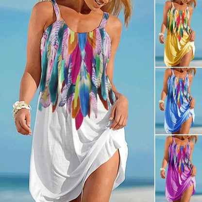 🎁【S-8XL】Rochie de plajă cu imprimeu de vară pentru femei, perfectă pentru călătorii și vacanțe.