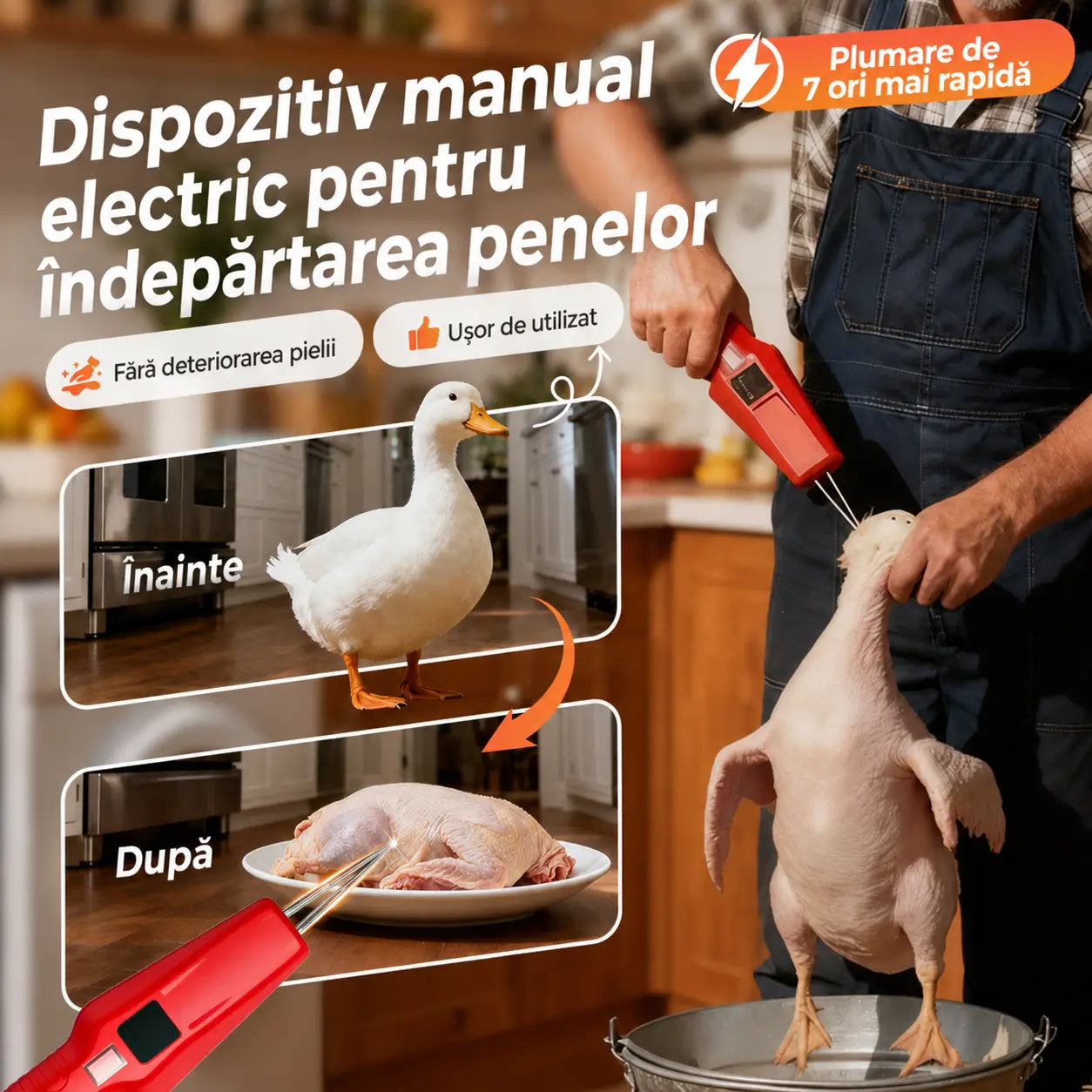 🐓🦆 Aparat electric portabil de jumulit pentru găini, rațe, gâște și alte păsări de curte (încărcare USB)