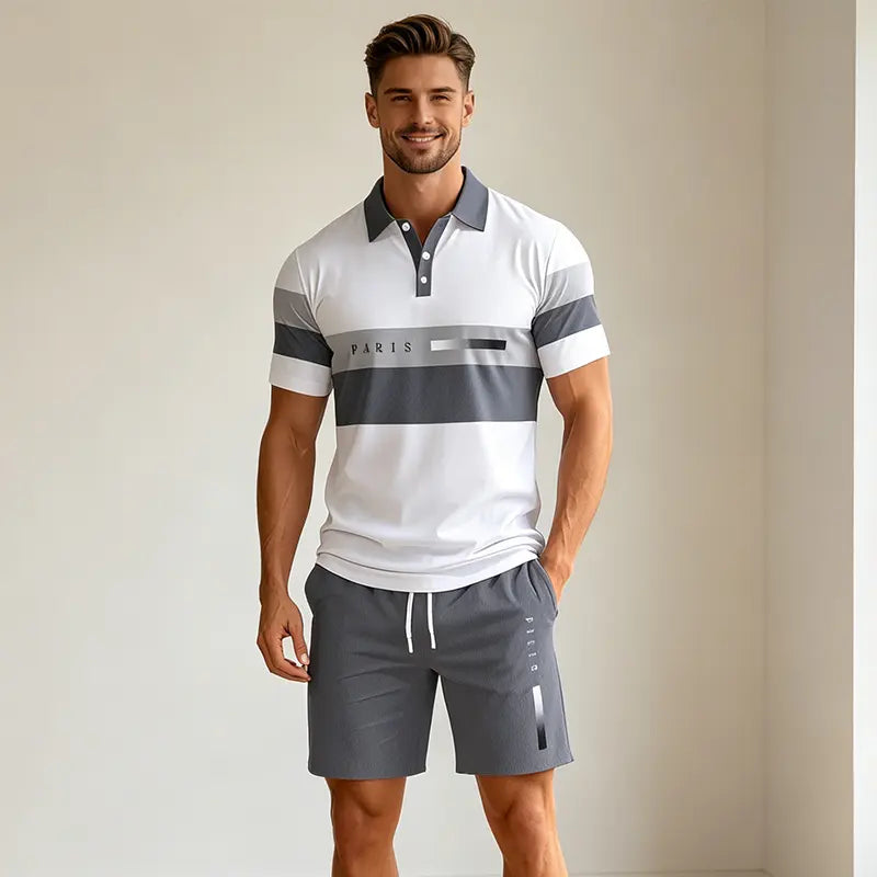 ✨Colecția Vară 2026✨ Set Tricou Polo și Pantaloni scurți pentru bărbați 🏝️ Imprimeu digital 3D modern!