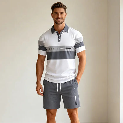 ✨Colecția Vară 2026✨ Set Tricou Polo și Pantaloni scurți pentru bărbați 🏝️ Imprimeu digital 3D modern!