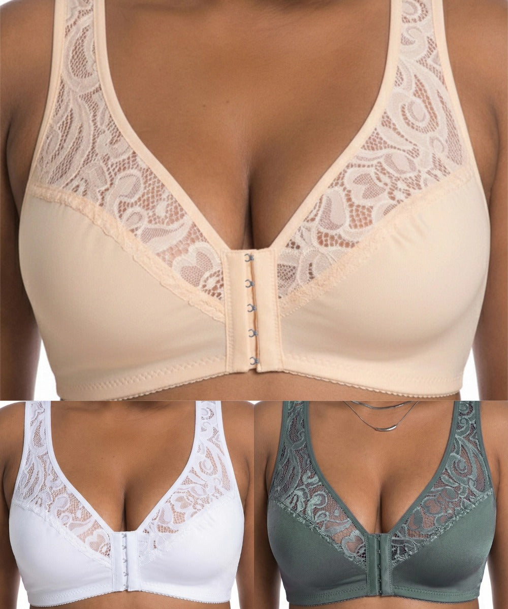💕 Ultima zi - reducere 50%【Set 3 piese】【L-4XL】😍 Sutien cu armătură, push-up, respirabil, mărime plus, design fără cusături și închidere frontală, plata ramburs la livrare