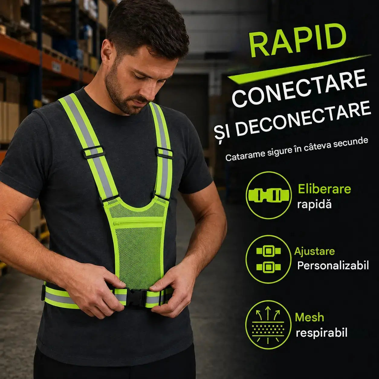 【🔥2 bucăți】Vestă reflectorizantă de înaltă vizibilitate, reglabilă, cu buzunare, echipament sigur pentru alergare