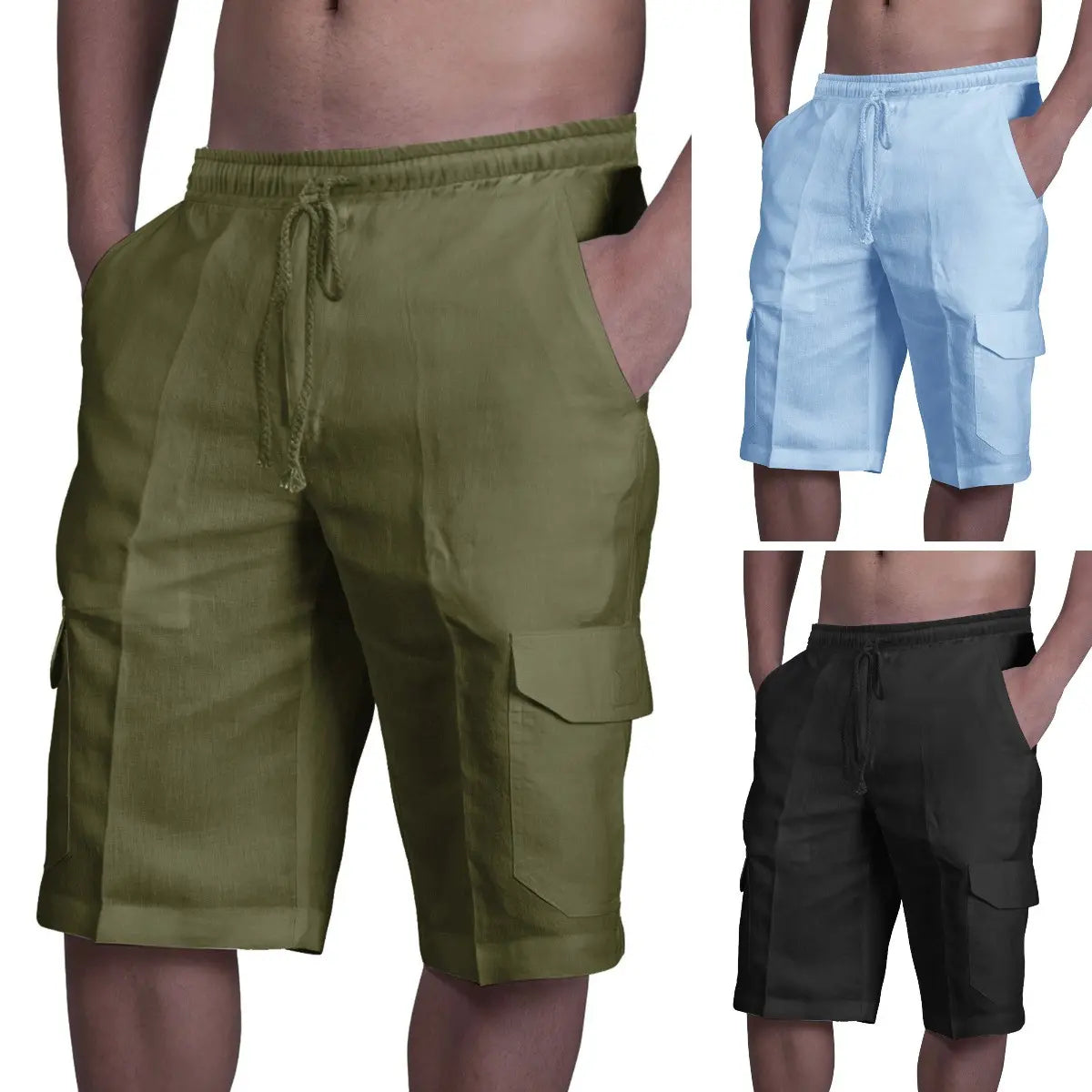 🎁50% reducere🔥 Pantaloni cargo din in pentru bărbați, cu șnur reglabil și buzunare multiple