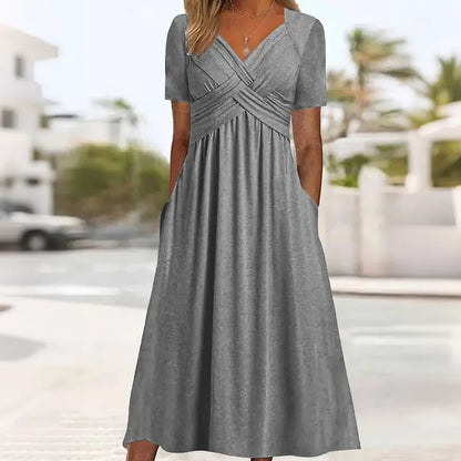 ✨【40-120kg】Rochie nouă din bumbac, mărime plus, stil casual, lungime medie