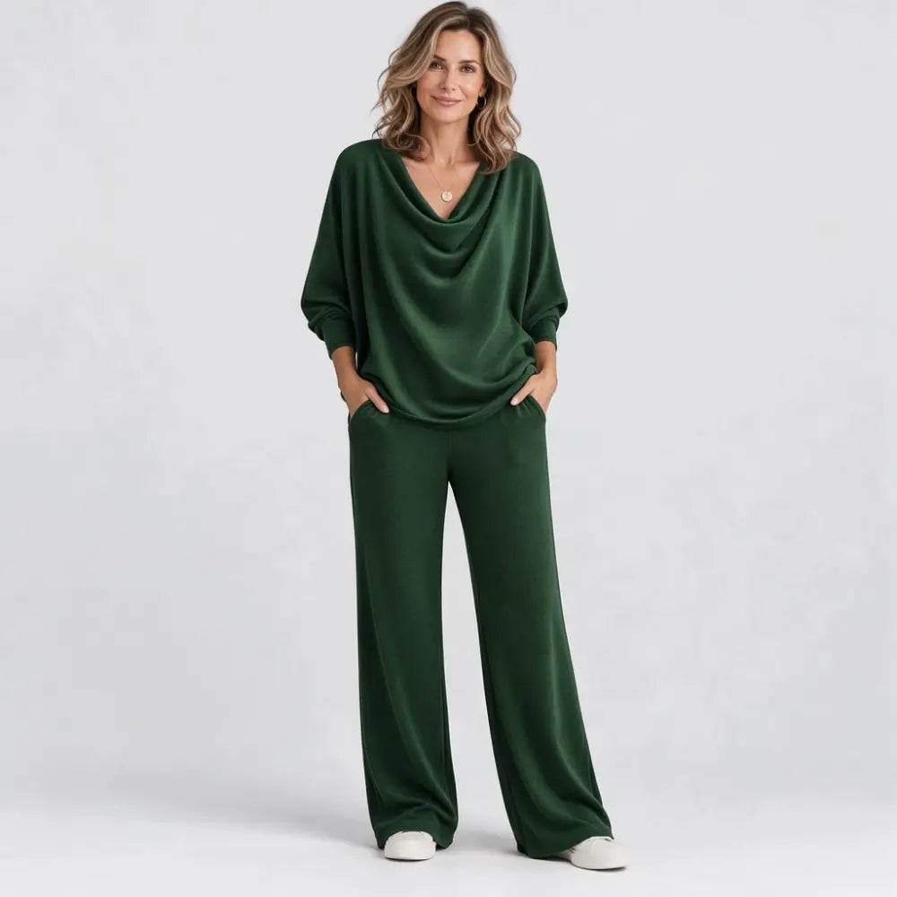 【S-3XL】Set elegant din două piese: top din catifea + pantaloni casual