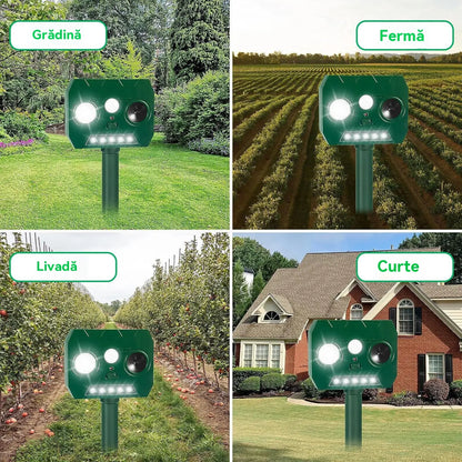 🔥Repelent de păsări cu ultrasunete, alimentat cu energie solară, pentru exterior, cu claxoane duble + lumini intermitente