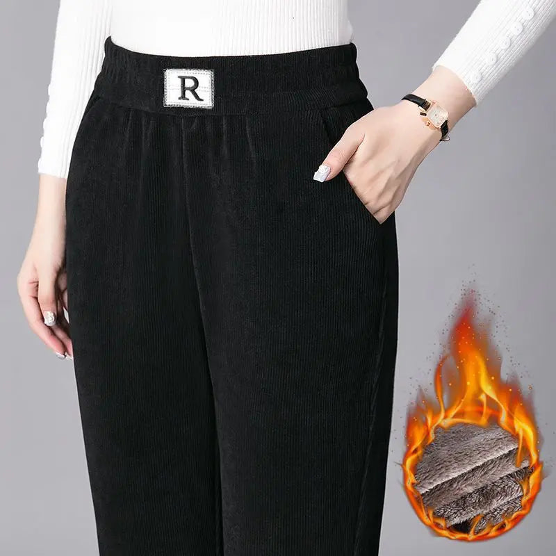 🔥🔥【S-5XL】Pantaloni de damă din reiat gros și confortabil, cu căptușeală moale din fleece.