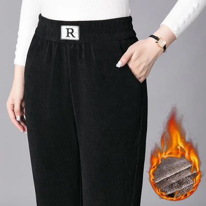 🔥🔥【S-5XL】Pantaloni de damă din reiat gros și confortabil, cu căptușeală moale din fleece.