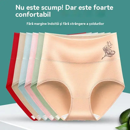 💖Ultima zi, 50% reducere! 【Cumpără 1, primești 5 gratuit】Chiloți din bumbac pur, talie înaltă, model ridicător pentru șolduri, mărimi mari [40–100 kg]