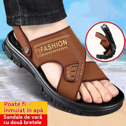 🐂【Piele de vită selectată】【Mărimi 38-47】Sandale de plajă pentru bărbați, model nou cu talpă groasă, din piele