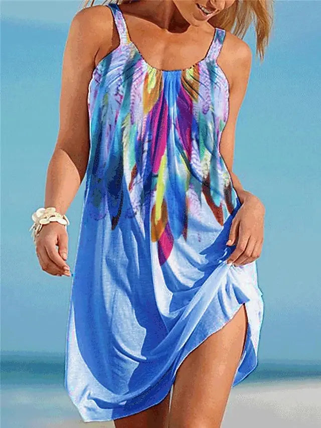 🎁【S-8XL】Rochie de plajă cu imprimeu de vară pentru femei, perfectă pentru călătorii și vacanțe.
