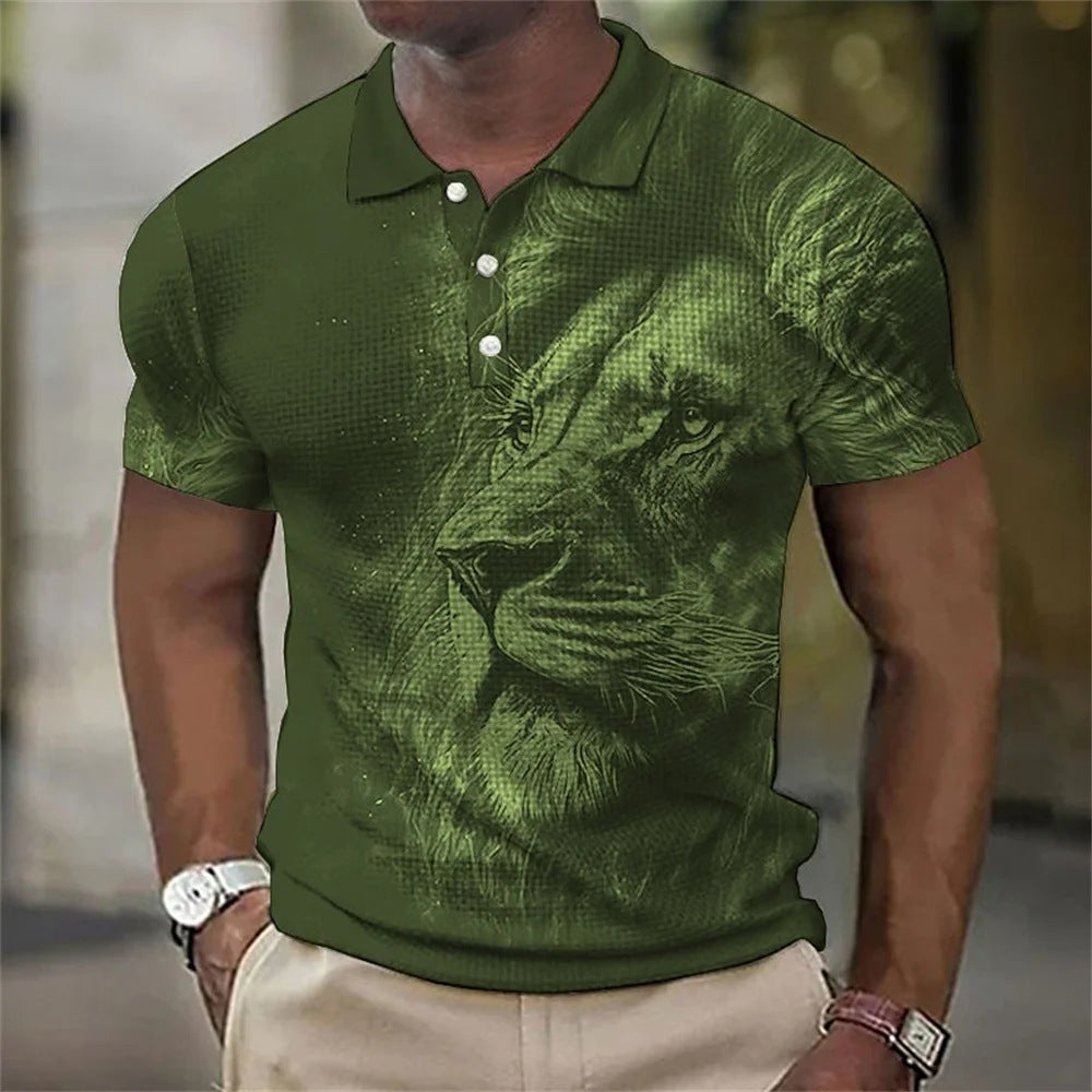 🦁【S-6XL】Tricou polo nou pentru bărbați, cu imprimeu leu 3D, pentru vara anului 2026.