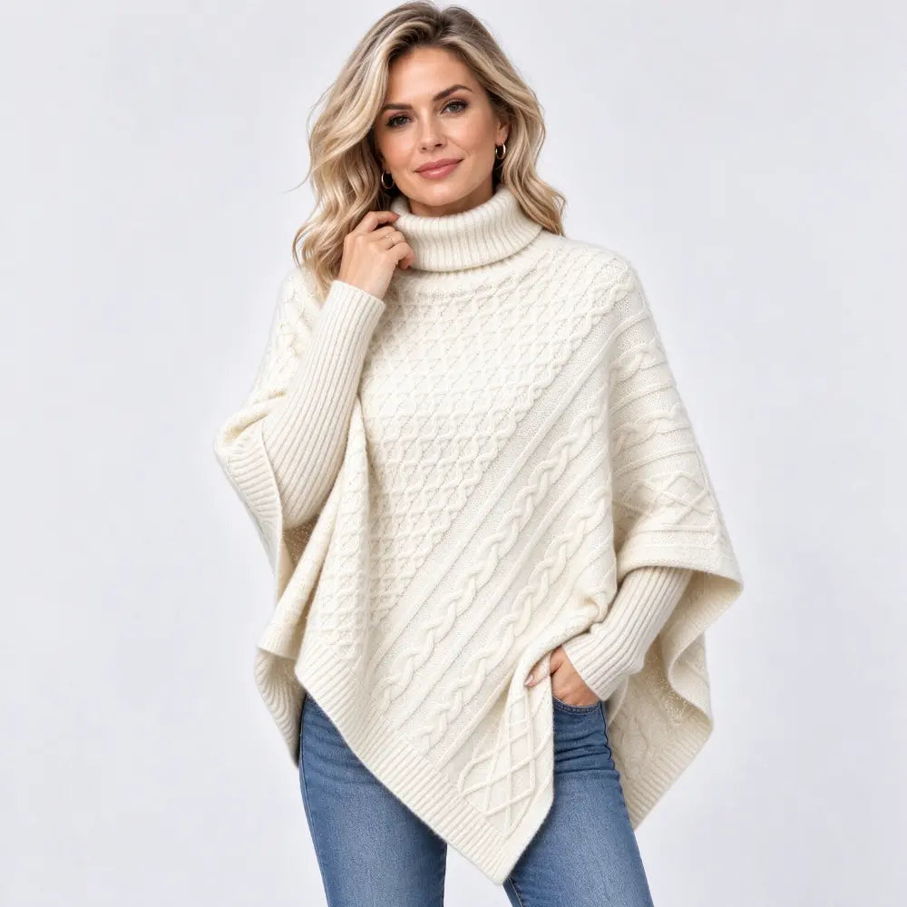 🎀 Pulover cu guler înalt și model torsadă pentru toamnă/iarnă – croială lejeră, tricotaj gros