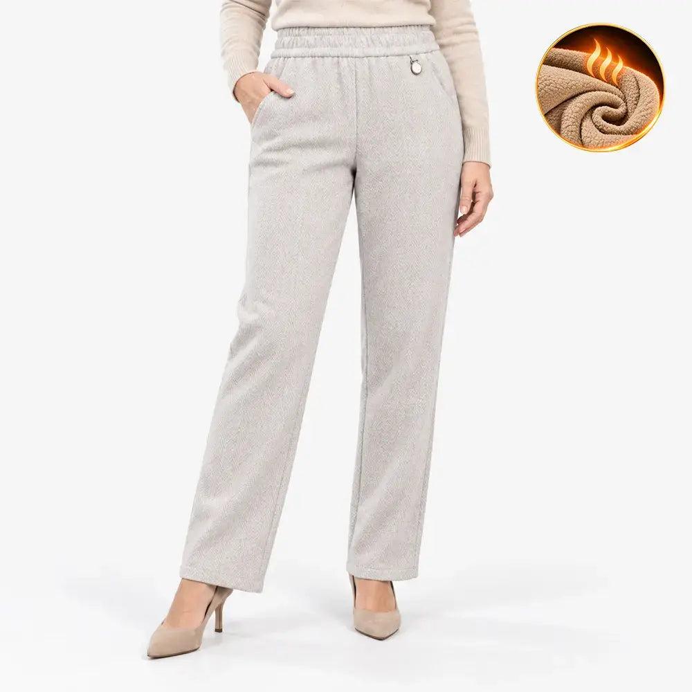 💥【XL–6XL】Pantaloni casual pentru femei, cu căptușeală groasă din fleece – material cu aspect de amestec de lână