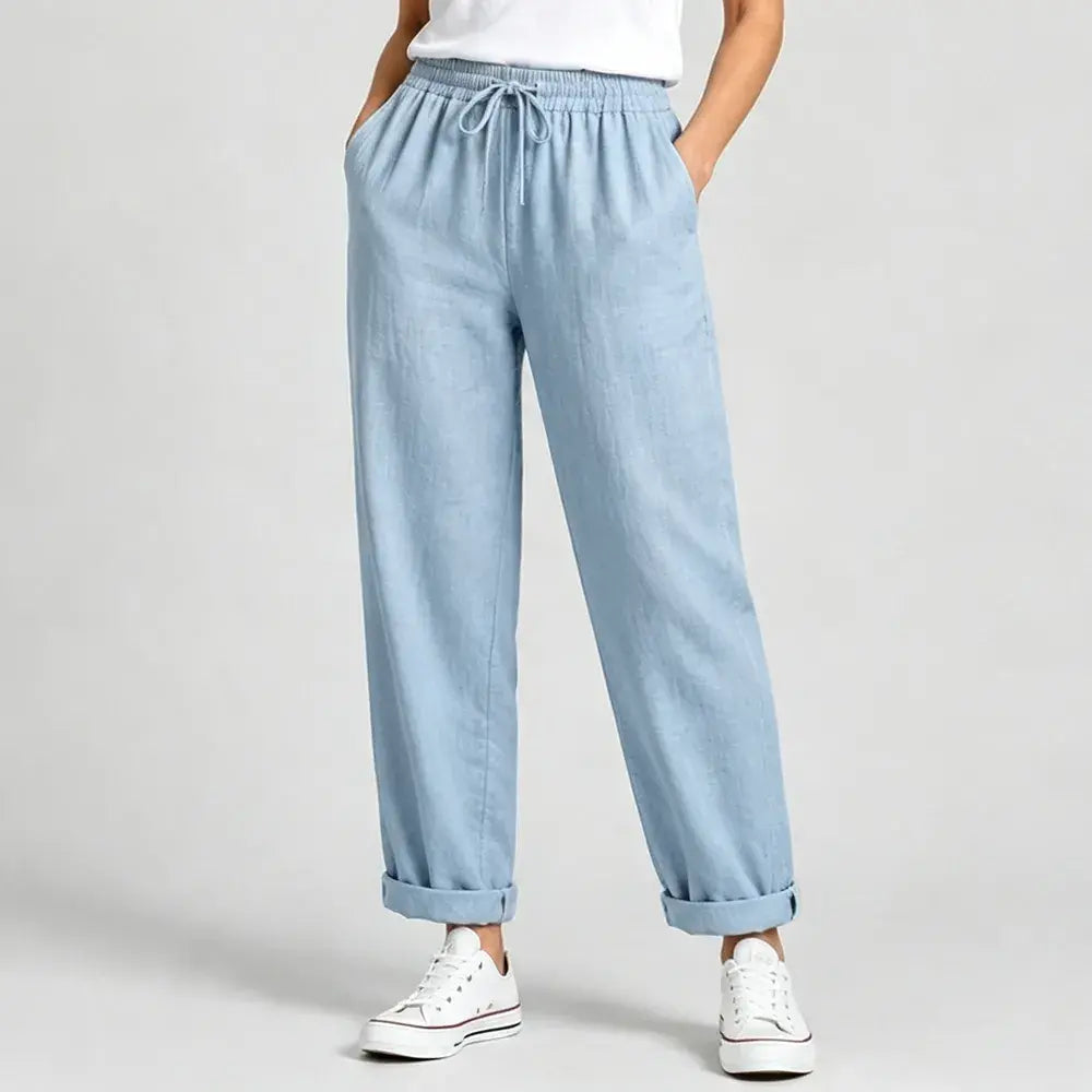 🛍️ Colecția Vară 2026: Pantaloni Lejeri Damen din In și Bumbac cu Buzunare 🌿 Material Respirabil & Croială Confortabilă | Talie Elastică cu Snur | 5 Culori, Mărimi S-5XL