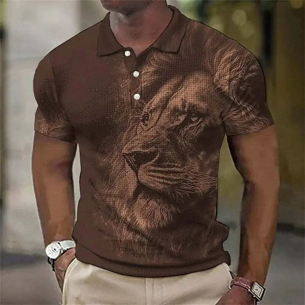 🦁【S-6XL】Tricou polo nou pentru bărbați, cu imprimeu leu 3D, pentru vara anului 2026.