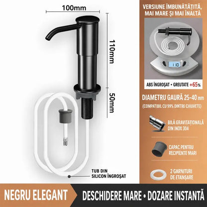 Dispenser Încorporabil de Săpun și Detergent pentru Chiuvetă Bucătărie, Din Oțel Inoxidabil Premium, Cu Tub Extensibil Direct în Sticlă și Bilă de Gravitație 304, Pompare Rapidă