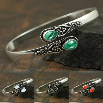 50%OFF--Pulsera vintage de plata S925 con ágata verde