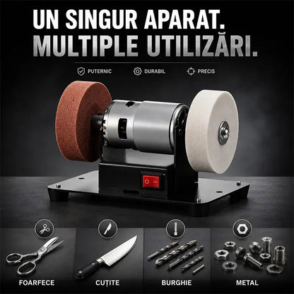 🛠️ Ascuțire și șlefuire profesională chiar la tine acasă! Polizor de banc mini multifuncțional (Motor din cupru / Viteză reglabilă / Disc dublu / Gata de utilizare)! ✨