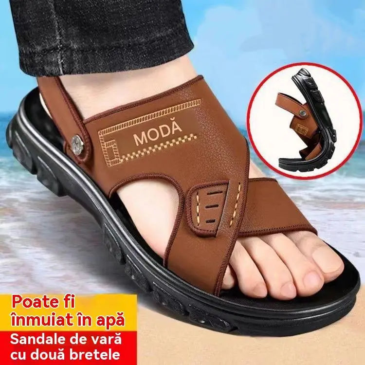 Ofertă limitată 【Mărimi 38-47】Sandale noi pentru bărbați, din piele naturală, cu talpă groasă