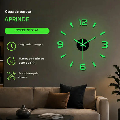 🕑✨Ceas de perete acrilic 3D luminos – nu necesită găurire (montaj necesar)