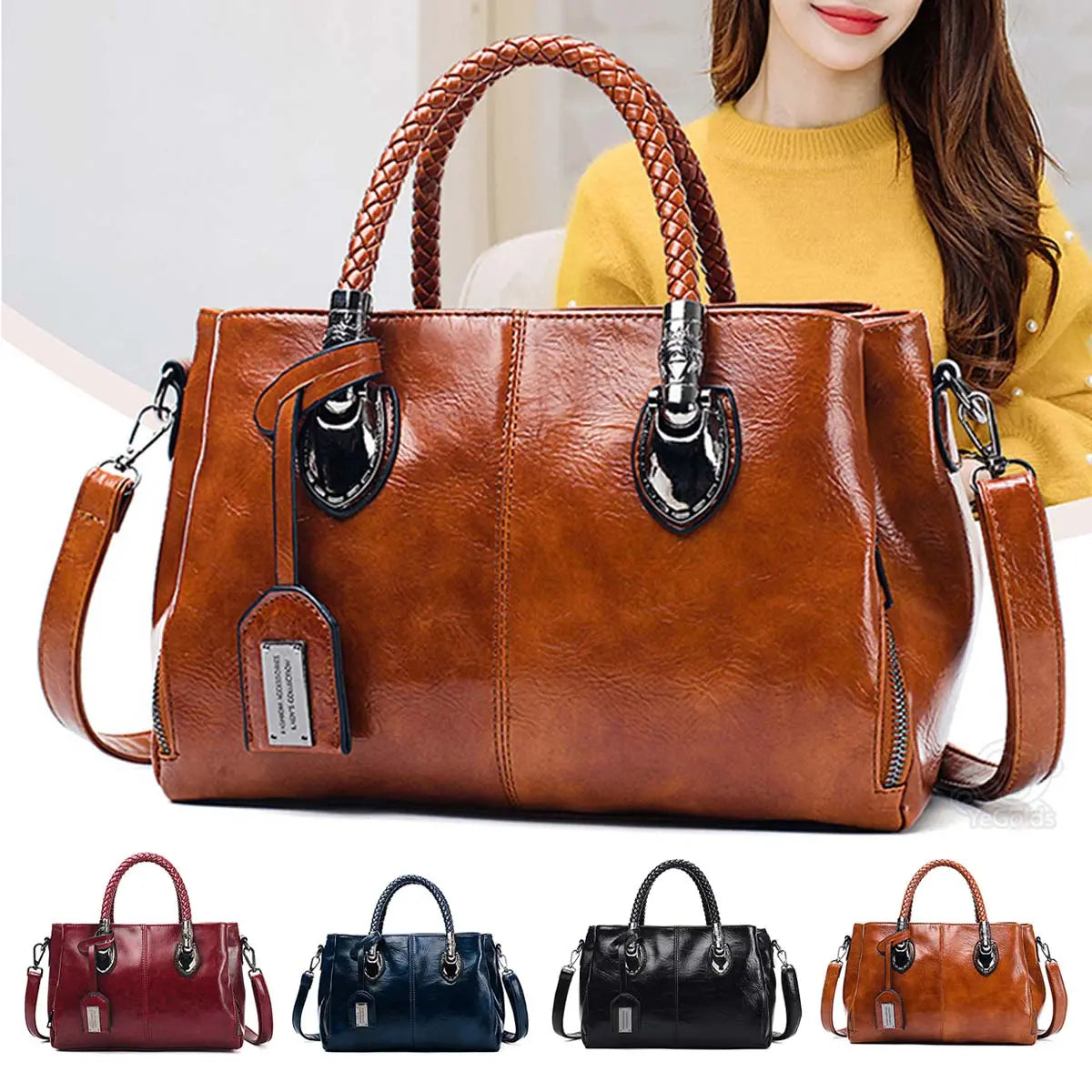 👜 Geantă retro din piele de vacă Boston pentru femei, geantă din piele moale, poate fi purtată cu un singur umăr