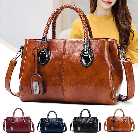 👜 Geantă retro din piele de vacă Boston pentru femei, geantă din piele moale, poate fi purtată cu un singur umăr