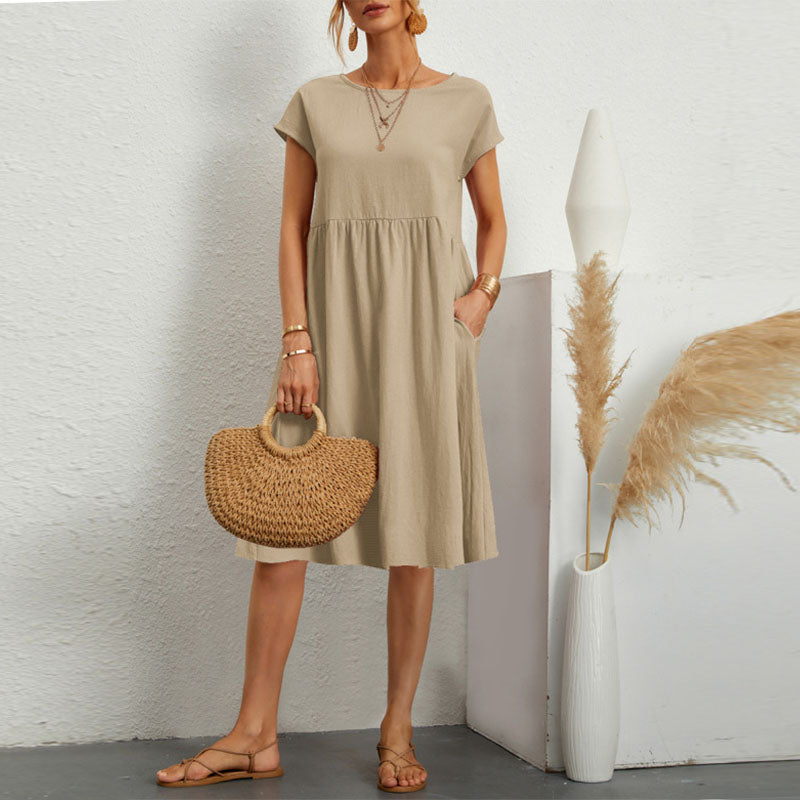💃【S-5XL】Rochie de vară pentru femei, mărimi mari, stil casual office, croială în linie A, cu decolteu rotund