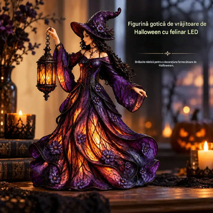 🧙‍♀️ Figurină gotică de vrăjitoare pentru Halloween, cu felinar LED 🧙‍♀️