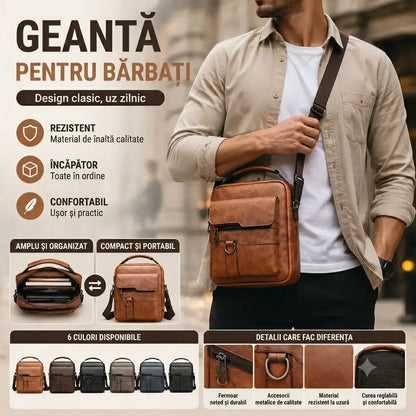 🏆【Variantă premium din piele naturală】Geantă bărbătească vintage casual de umăr, cu capacitate mare
