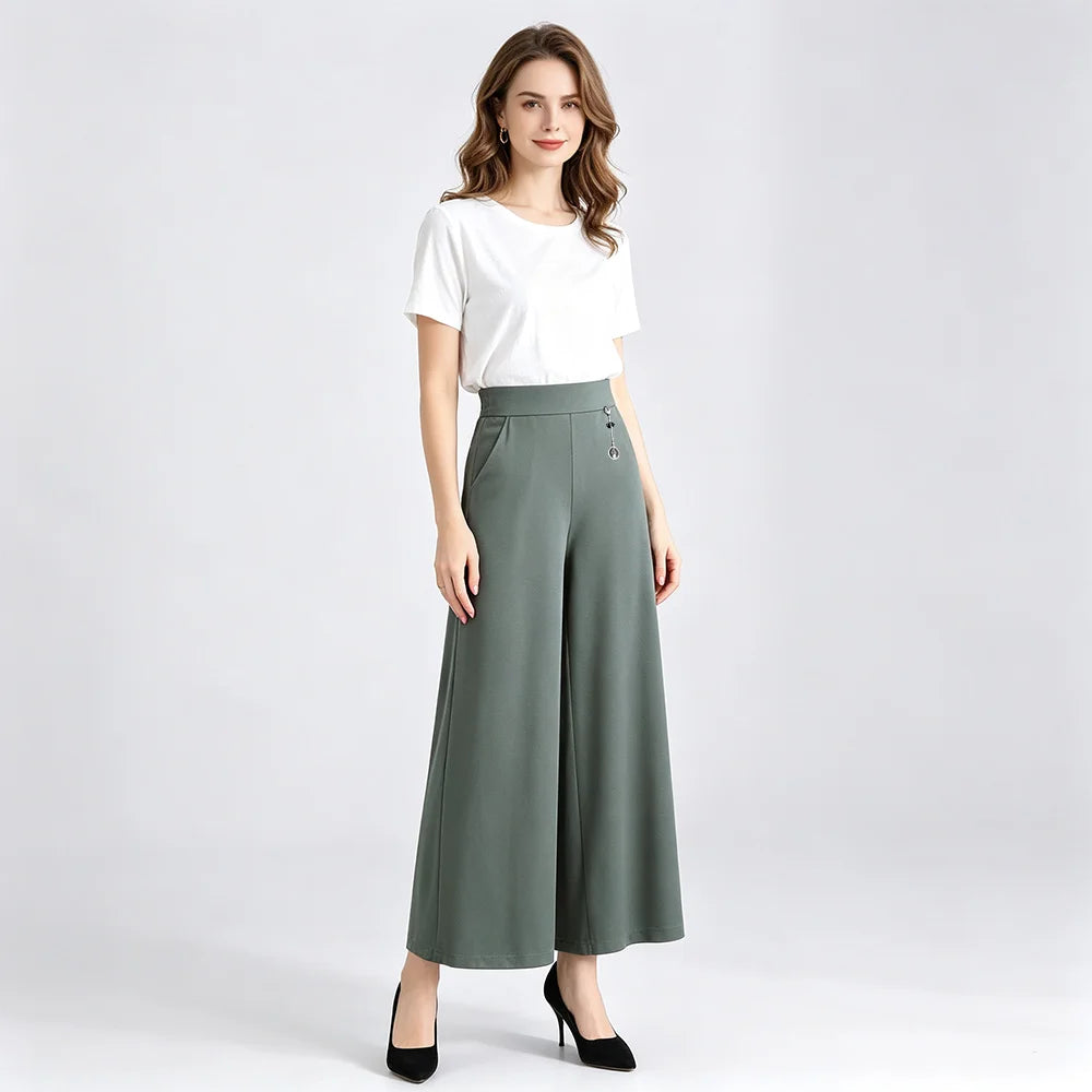 ❤️【M-5XL】2026 Pantaloni noi de dama de vară picioare late mătase de gheață până la glezne