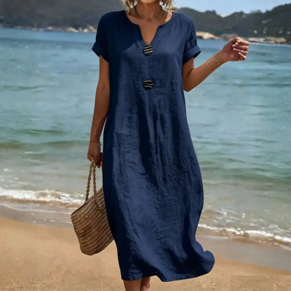 👗【S-3XL】Rochie de vară confecționată din in și bumbac | Croială lejeră, care flatează silueta, ușoară și vaporoasă, elegantă și confortabilă de purtat toată ziua
