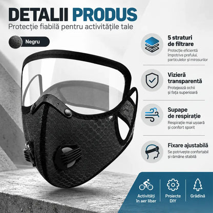 🔥 【OFERTĂ LIMITATĂ: 1+1 GRATIS】 Mască Multifuncțională de Protecție pentru Sport și Lucru 🚴 | Vizieră HD Detașabilă · Ideală pentru Ciclism, Tuns Iarbă & Lucrări cu Praf · 4 Culori