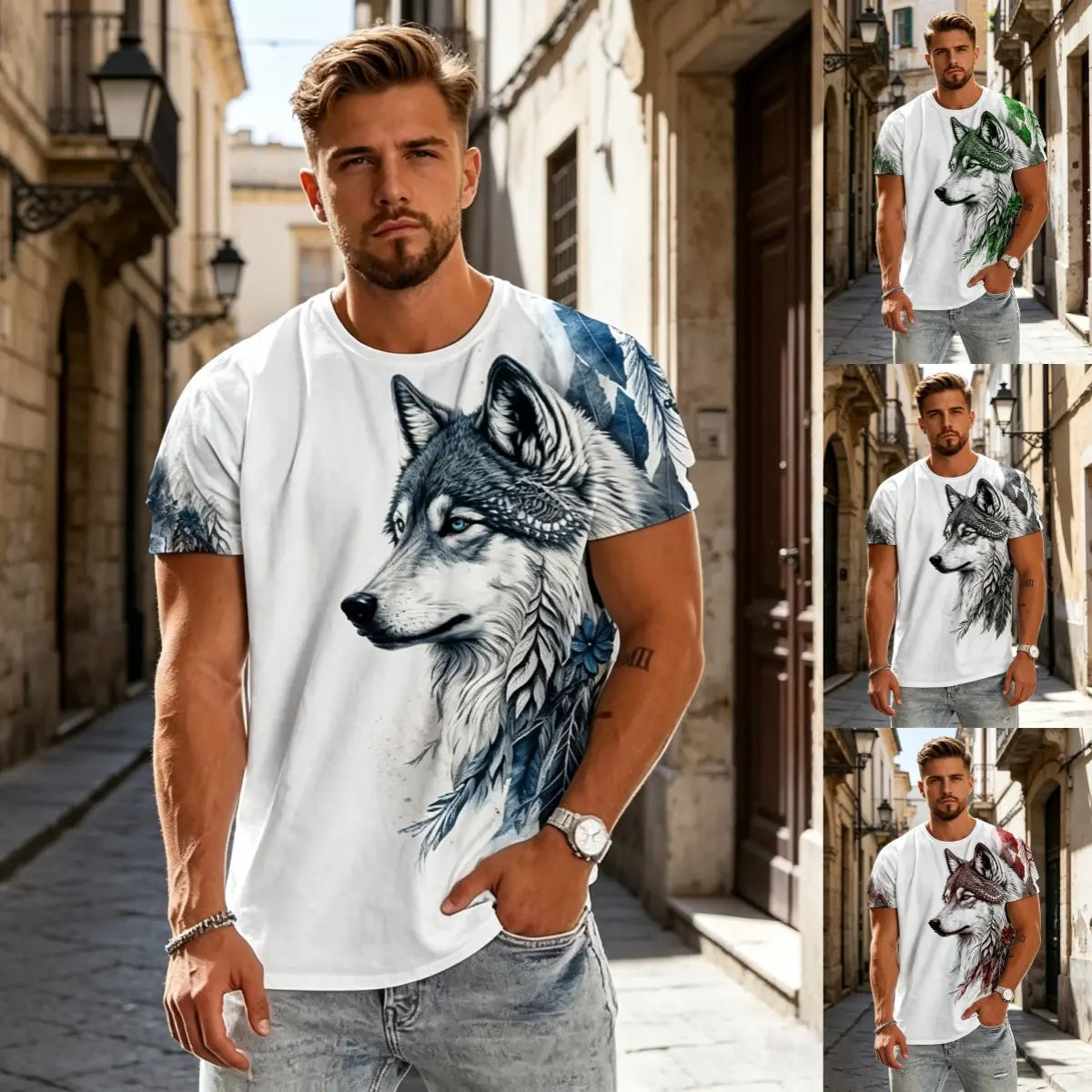 💥👕【2XS–6XL】🌹🏆Noutate pentru vara 2026: Tricou bărbătesc cu mânecă scurtă și imprimeu cu lupi - plăcut la atingere, moale și respirabil, confecționat din bumbac