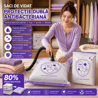 ✨【Set de 5 bucăți】💨 Saci mari de depozitare în vid, compresibili: fără pompă, etanși și ideali pentru economisirea spațiului în valize și acasă ✈️