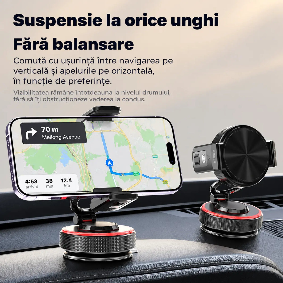 📱 Reducere de 50%! Suport auto pentru telefon cu ventuză, forță magnetică de 20 N, braț telescopic și rotație la 360°. Stabil și pliabil! ✨🚗