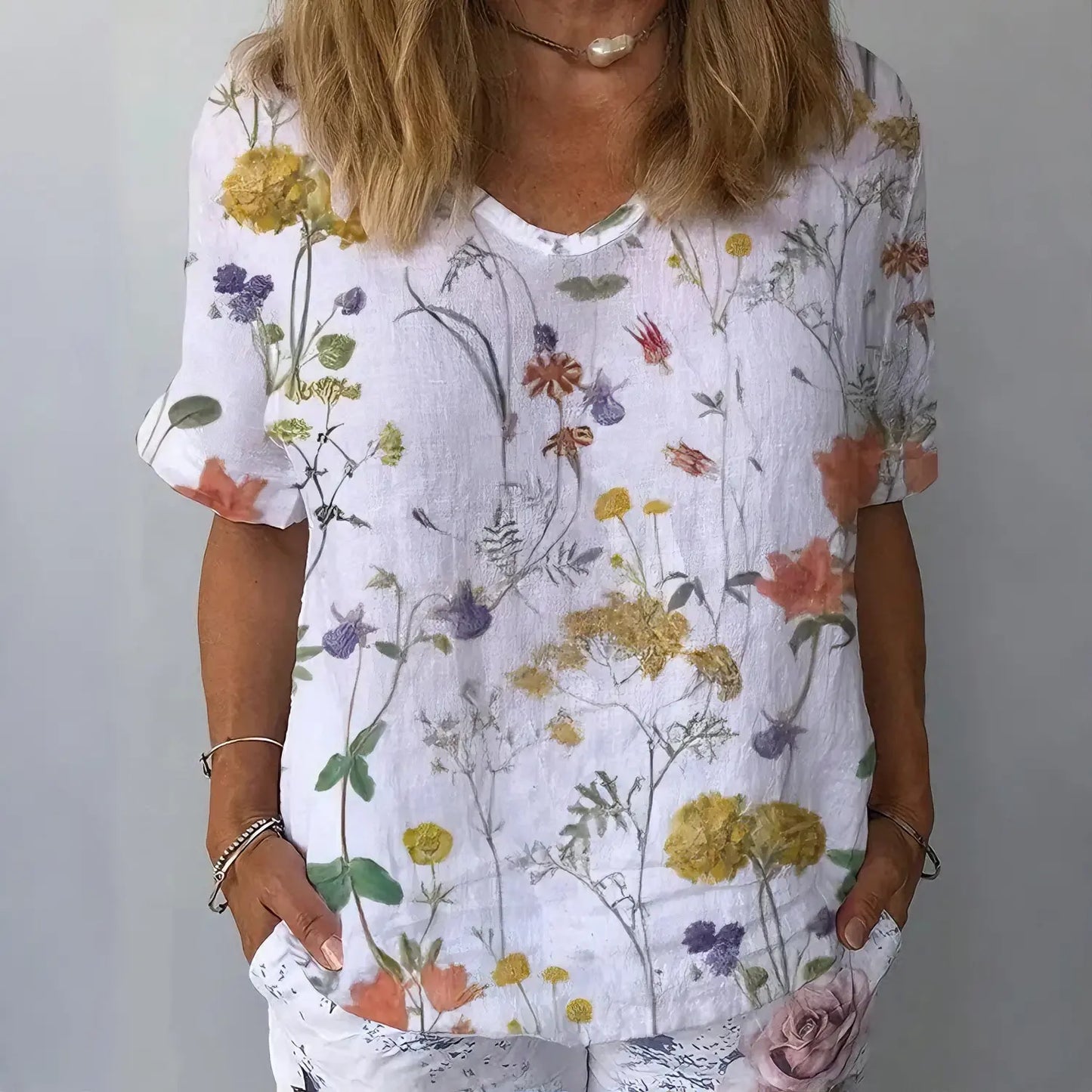 💐【S-6XL】Treu cu mânecă scurtă din bumbac cu imprimeu floral